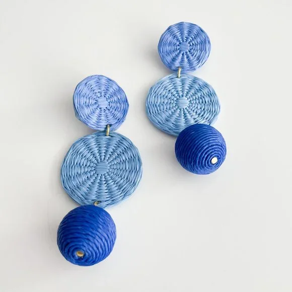J. Crew Triple-Drop Raffia Earrings (Brilliant Ocean) - Picture 2 of 3